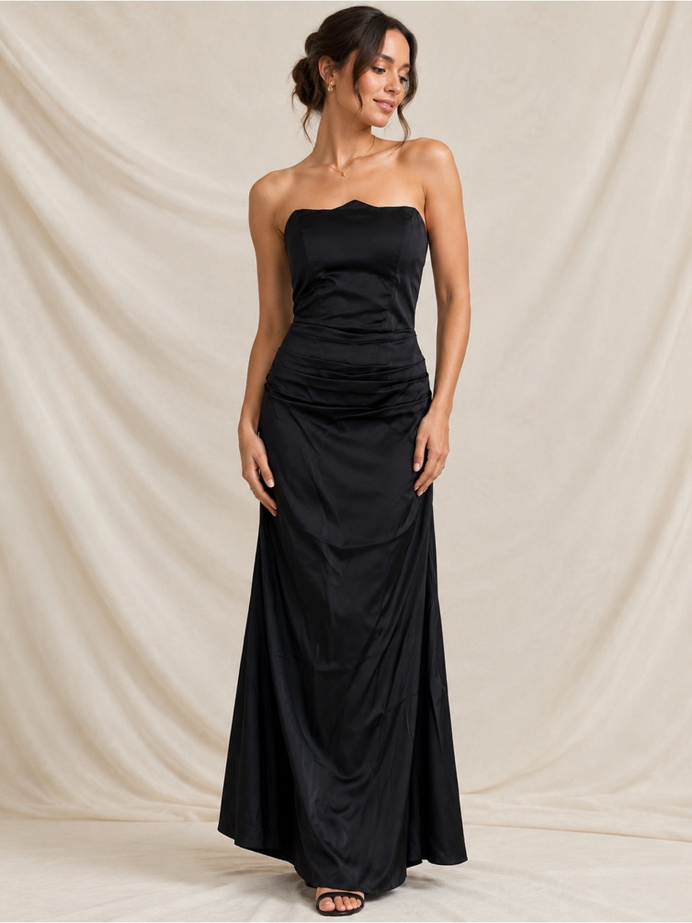 Women’s Black Straplesss Formal maxi Dress Wedding Size 8 Bridesmaid Prom Cockta